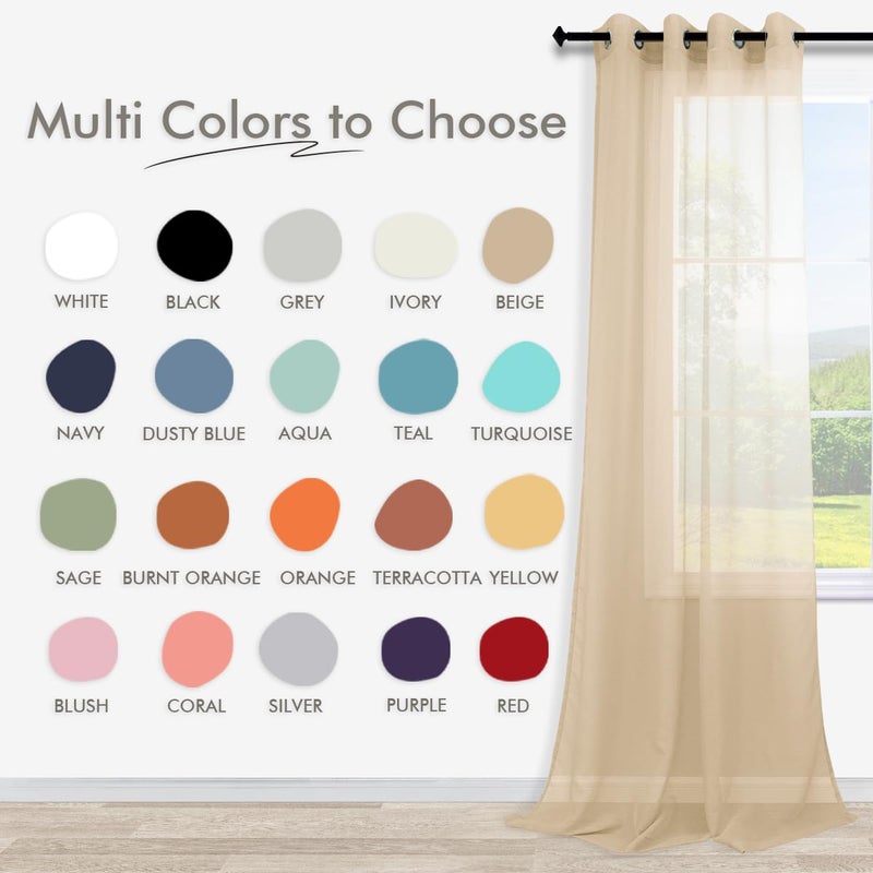 KOUFALL Tan Beige Curtains 96 Inches Long Sheer 2 Panels Set Grommet Earth Tone Decor Earthy Accents One Way See Through Curtains for Living Room 96 Inch Length - Image 2